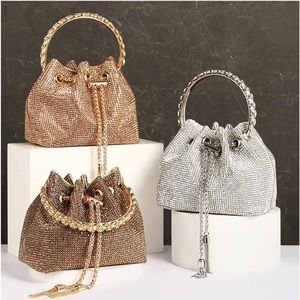 Women’s Full Rhinestone Bucket purse with detachable chain strap.